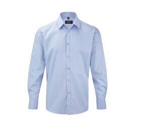 Russell Collection JZ962 - Mens' Long Sleeve Herringbone Shirt Light Blue