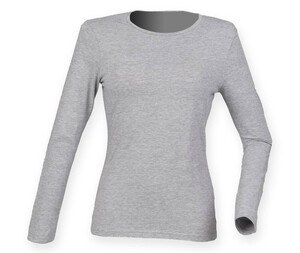 SF Women SK124 - Ladies Feel Good Long Sleeve Stretch T-Shirt Heather Grey