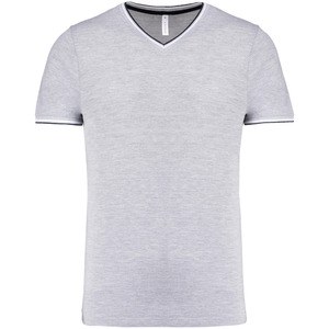 Kariban K374 - Men's piqué knit V-neck T-shirt Oxford Grey / Navy / White