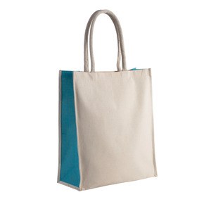 Kimood KI0253 - Cotton/jute tote bag - 23 L Natural / Turquoise