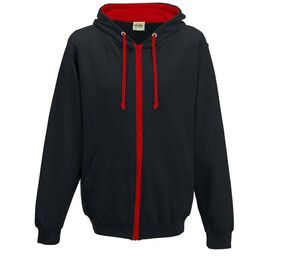 AWDIS JH053 - Sweat capuche zippé contrasté Jet Black/Fire Red