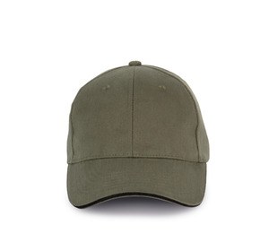 K-up KP198 - Luomupuuvillalakki, jossa kontrastinen sandwich-piikki - 6 paneelia Organic Khaki / Black