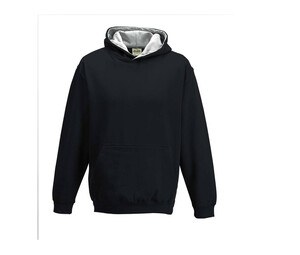 AWDIS JH03J - Sweat enfant capuche contrastée Jet Black Black / Heather Grey