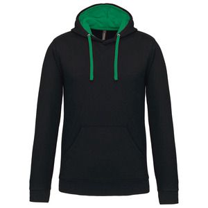 Kariban K446 - CONTRAST HOODED SWEATSHIRT Black / Light Kelly Green