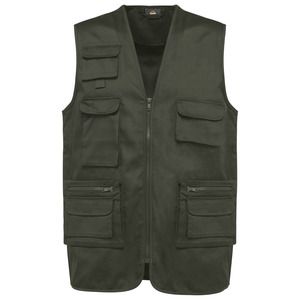 WK. Designed To Work WK609 - Unisex lined multi-pocket polycotton vest Dark Khaki