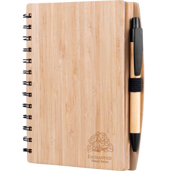 EgotierPro 50053 - Bambukansinen muistikirja ja kynä, 70 lehteä PANDA