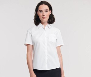 Russell Collection JZ37F - Ladies Short Sleeve Pure Cotton Easy Care Poplin Shirt